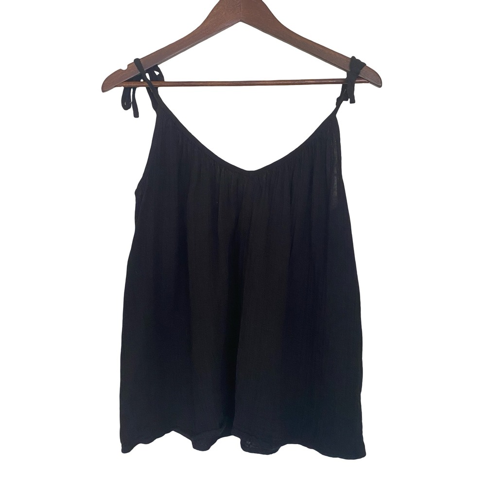 Old Navy Tie-Strap Cami Women Tank Top Medium Black Cotton Gauze Boho Sleeveless
